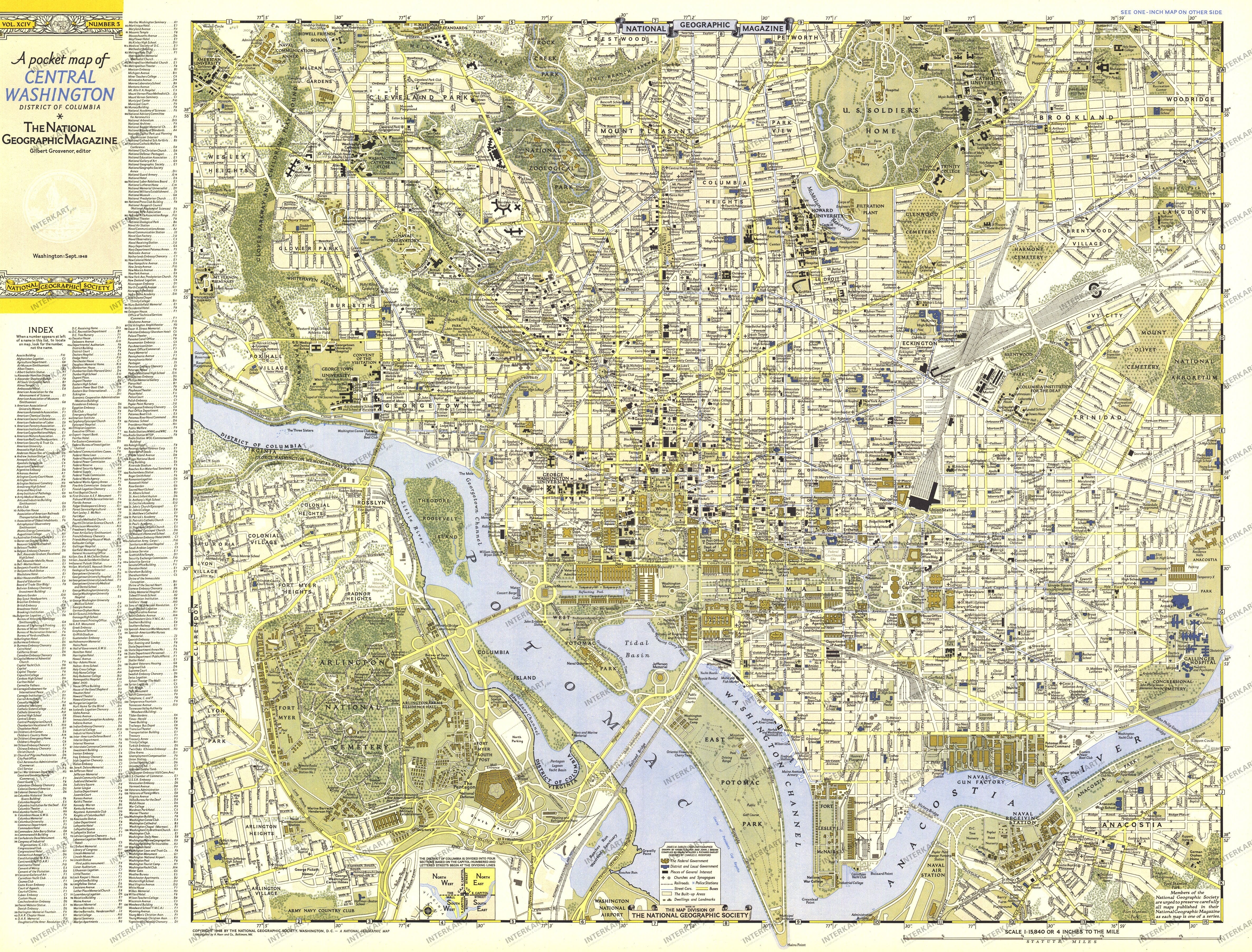 1948 Central Washington, District Of Columbia Map - National Geographic