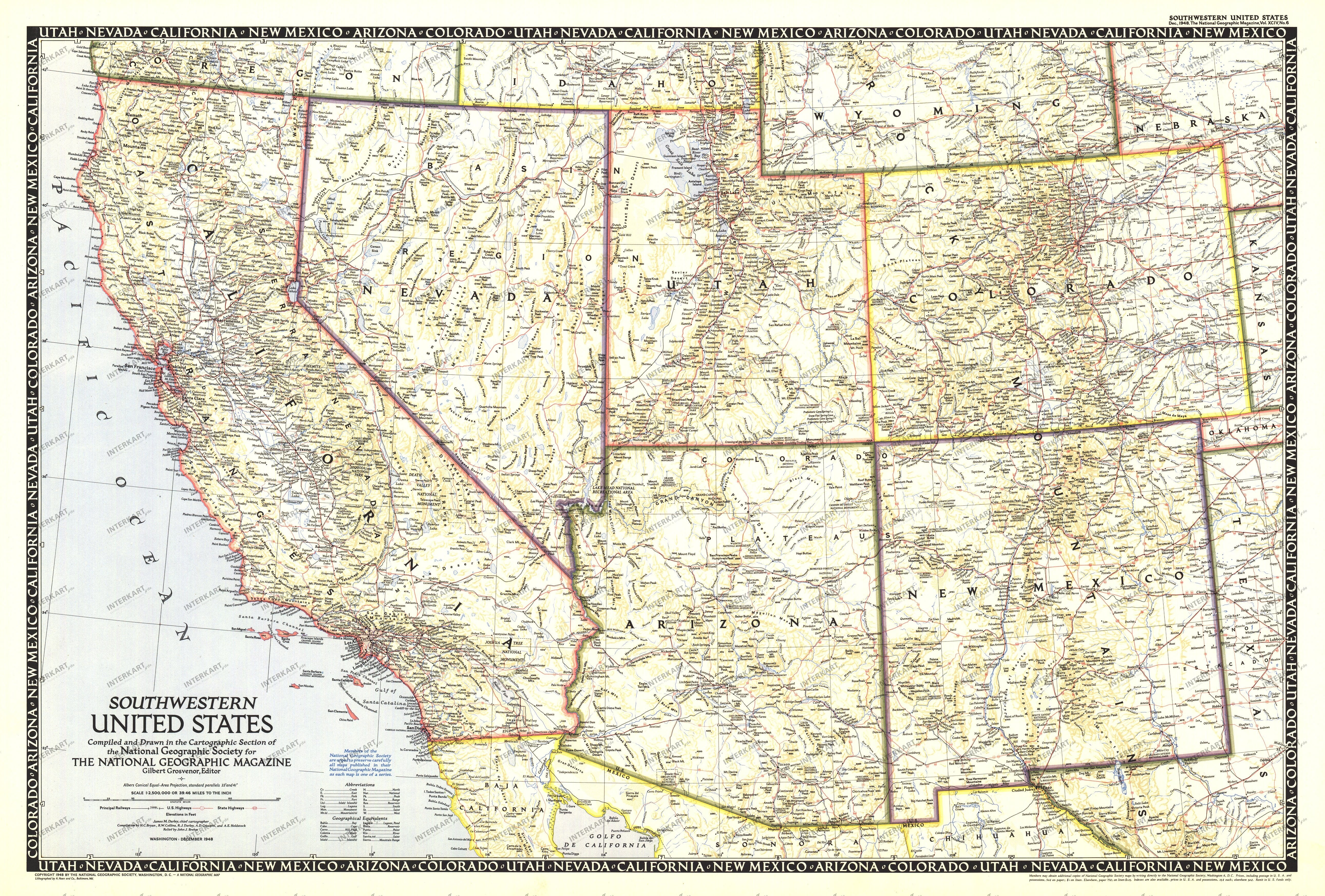 1948 Southwestern United States Map from National Geographic