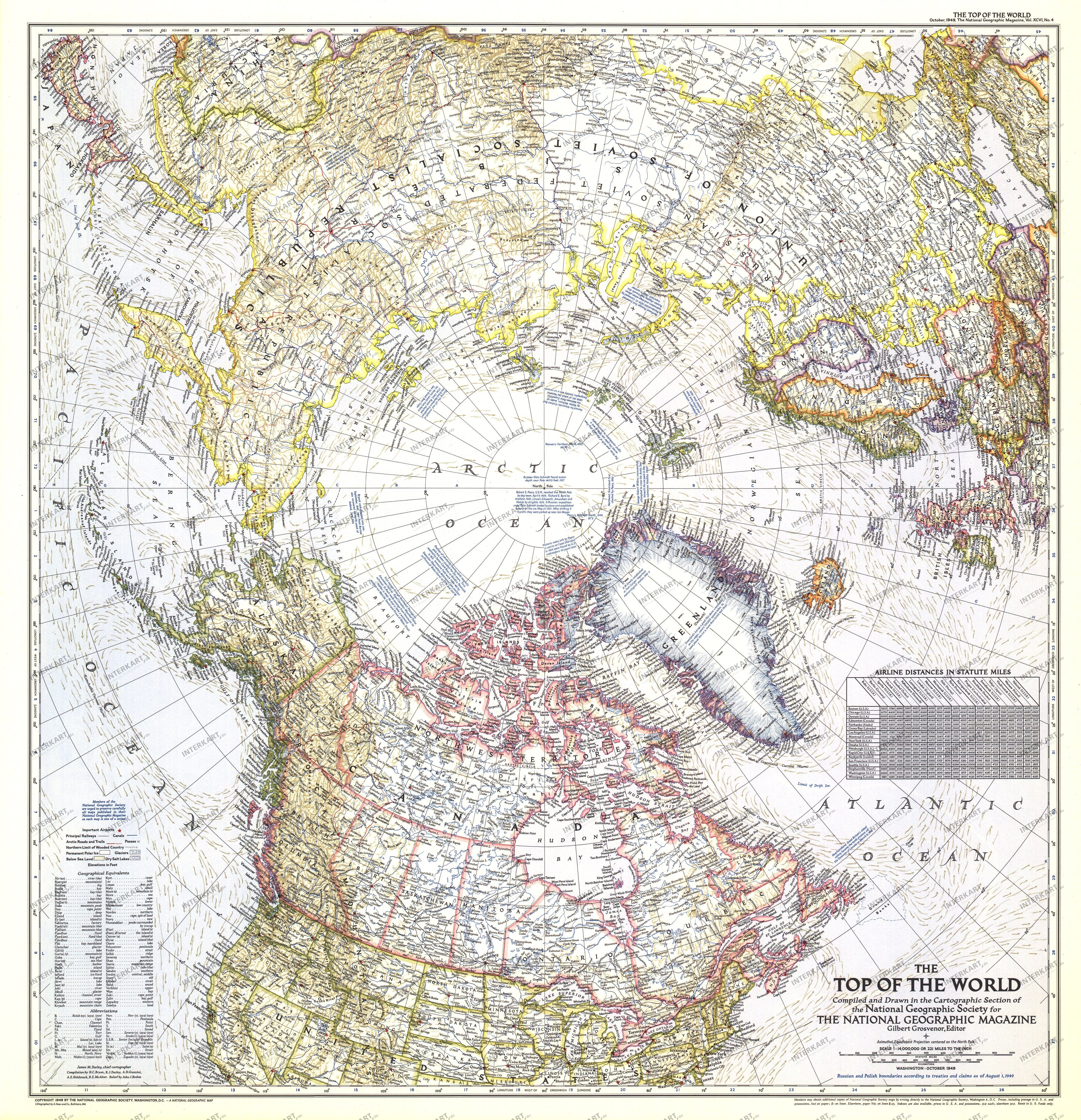 1949 Toppen af Verden Kort 71 x 74cm