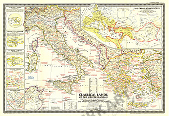 1949 Classical Lands Of The Mediterranean Map 81 x 56cm