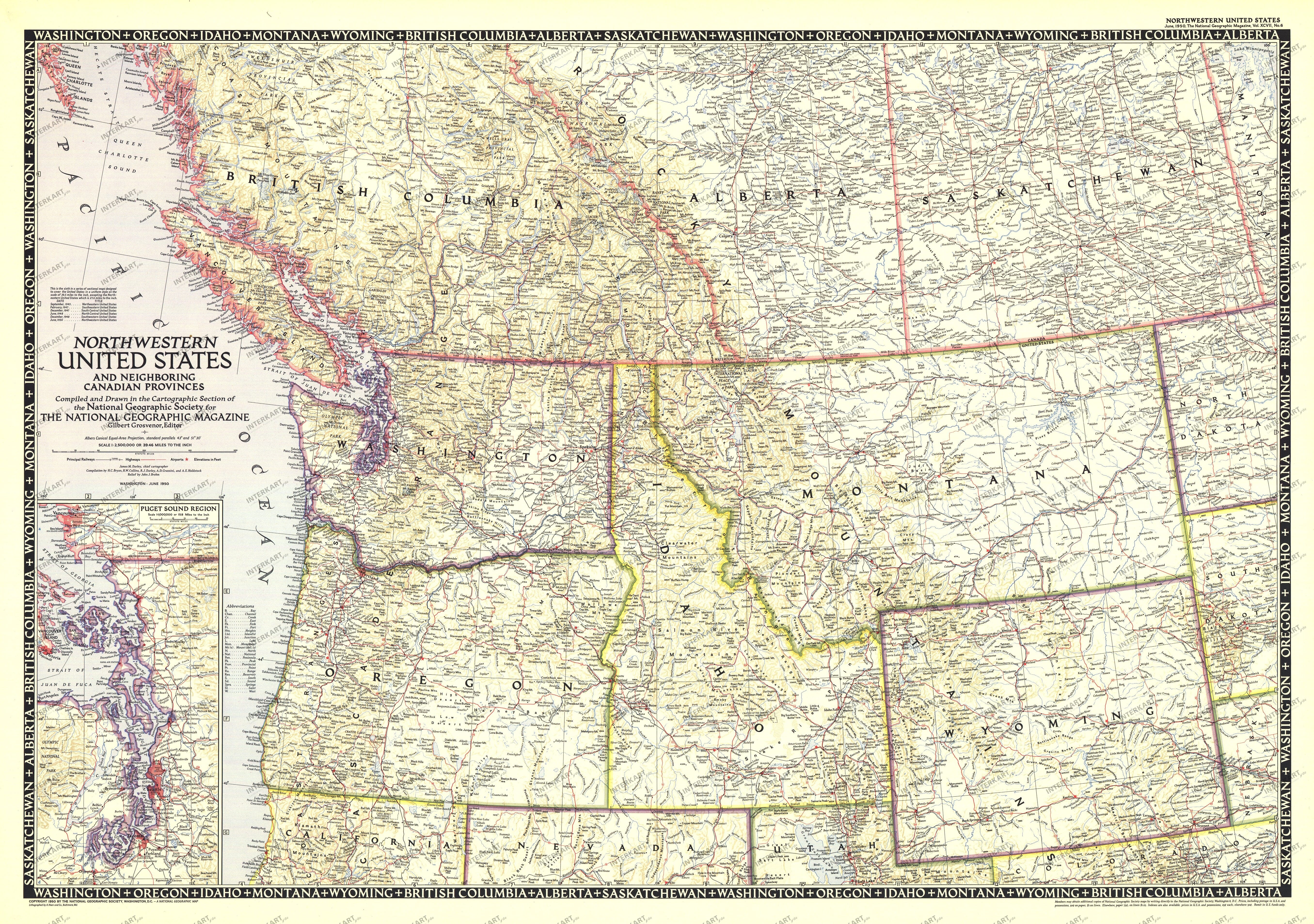 1950 Northwestern United States And Canadian Provinces Map from National Geographic