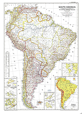 1950 Südamerika Karte 74 x 102cm