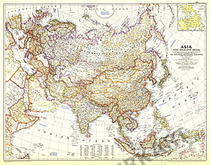 1951 Asia And Adjacent Areas Map from National Geographic