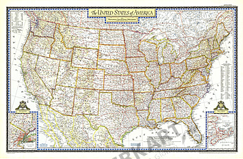 1951 United States Of America Map 107 x 70cm