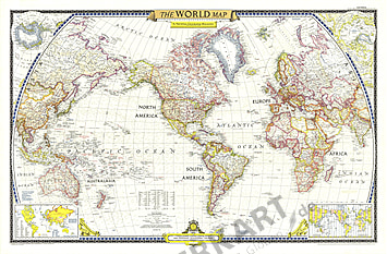 1951 World Map 106 x 70cm