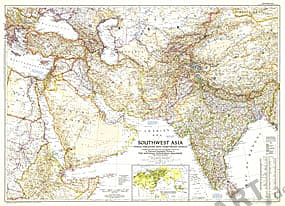 1952 Südwestasien Karte 94 x 69cm