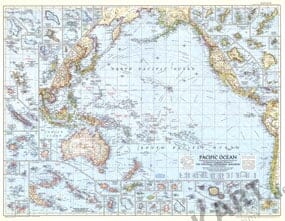 1952 Pacific Ocean Map 94 x 74cm