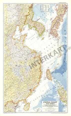 1953 China Coast And Korea Map 66 x 107cm