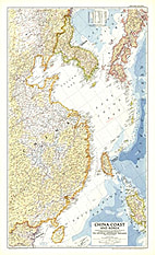 1953 Chinas Küste und Korea Karte 66 x 107cm