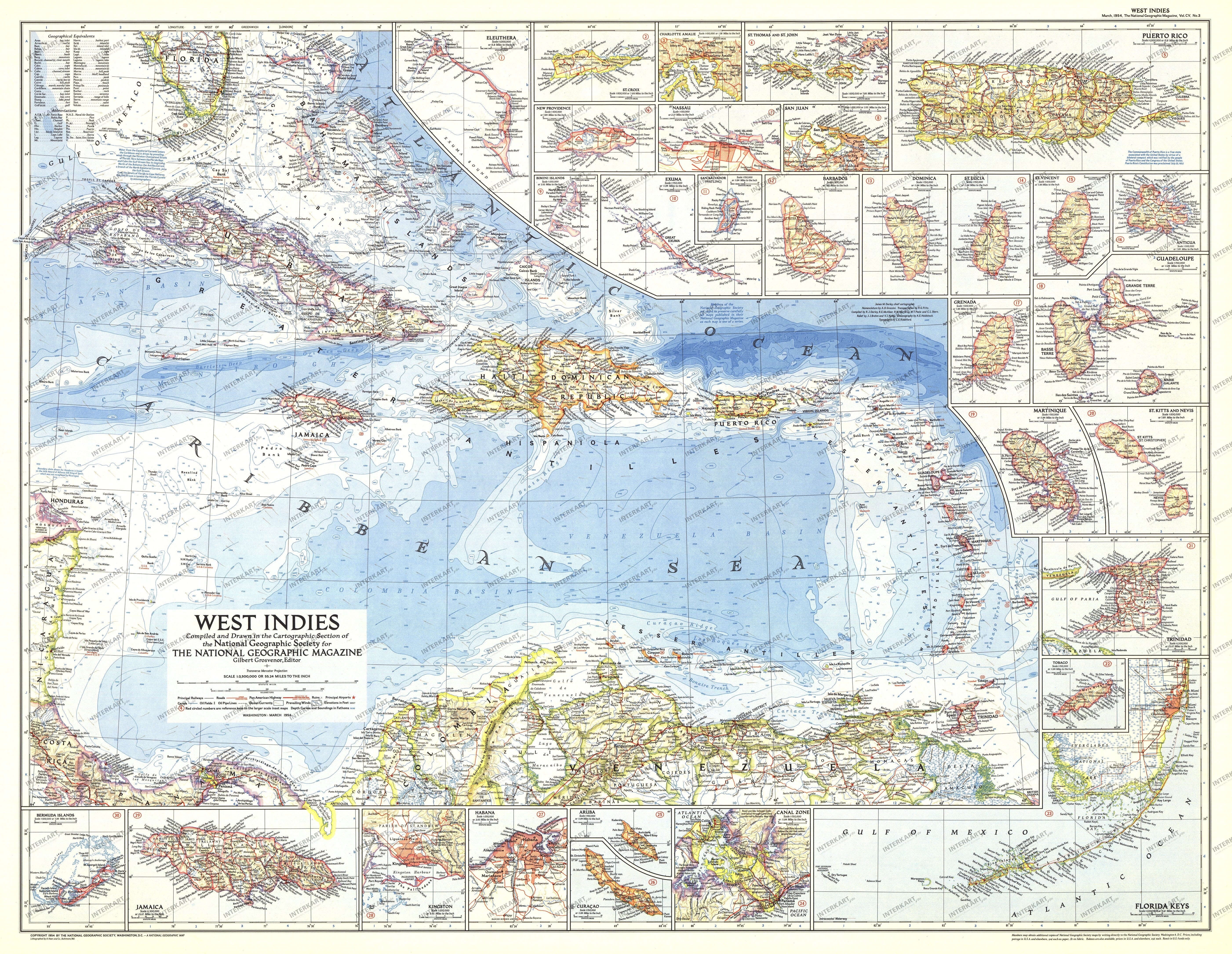 1954 West Indies Map 94 x 74cm