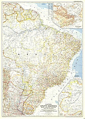 1955 Eastern South America Map National Geographic