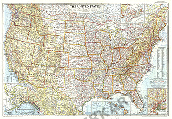 1956 United States Of America Map 107 x 74cm