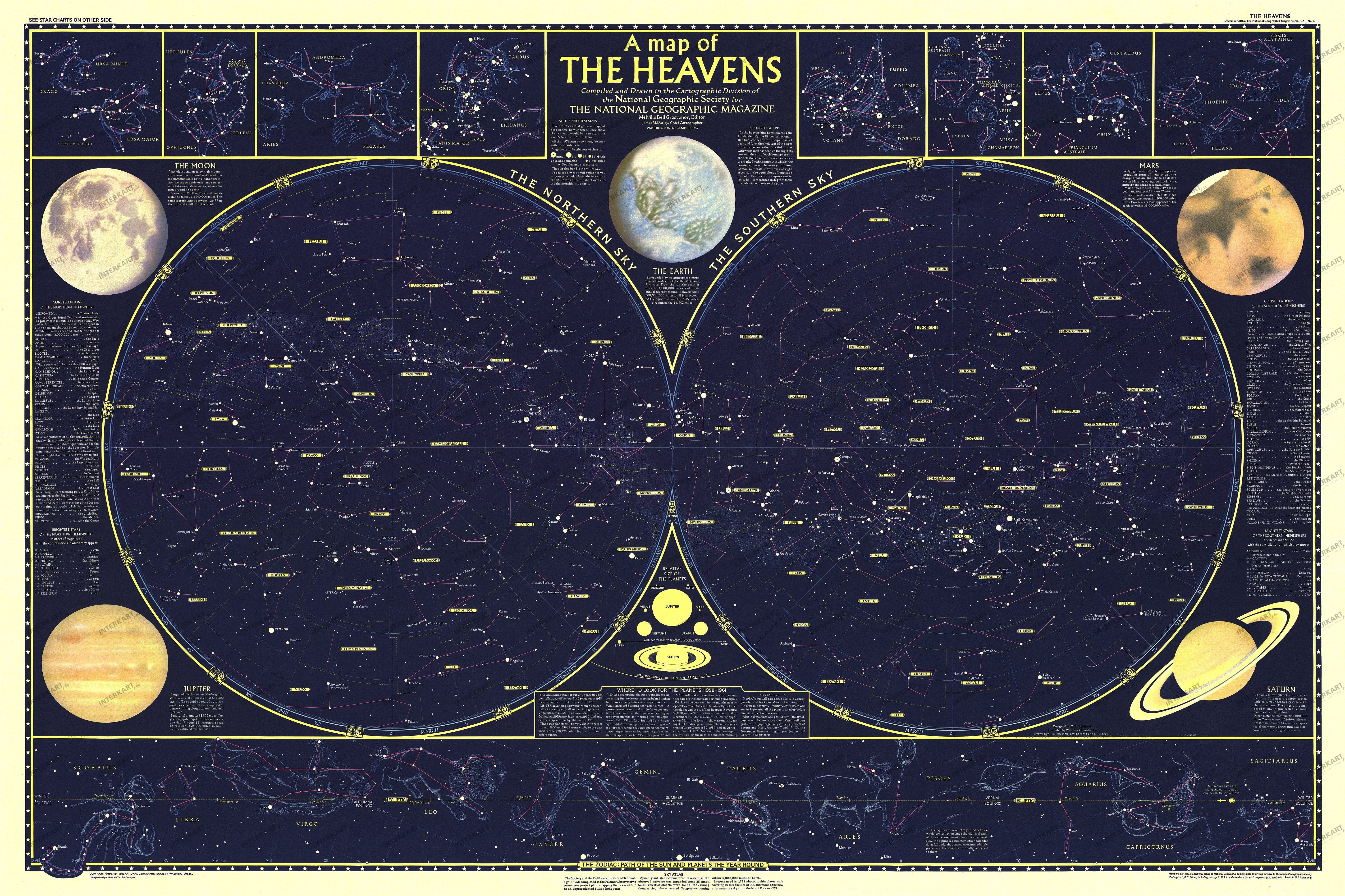 1957 Heavens Map Side 1 - 107 x 71cm