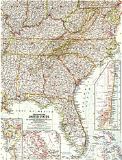 1958 Southeastern United States Map National Geographic