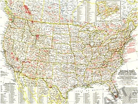 1958 National Parks Map Side 1 National Geographic