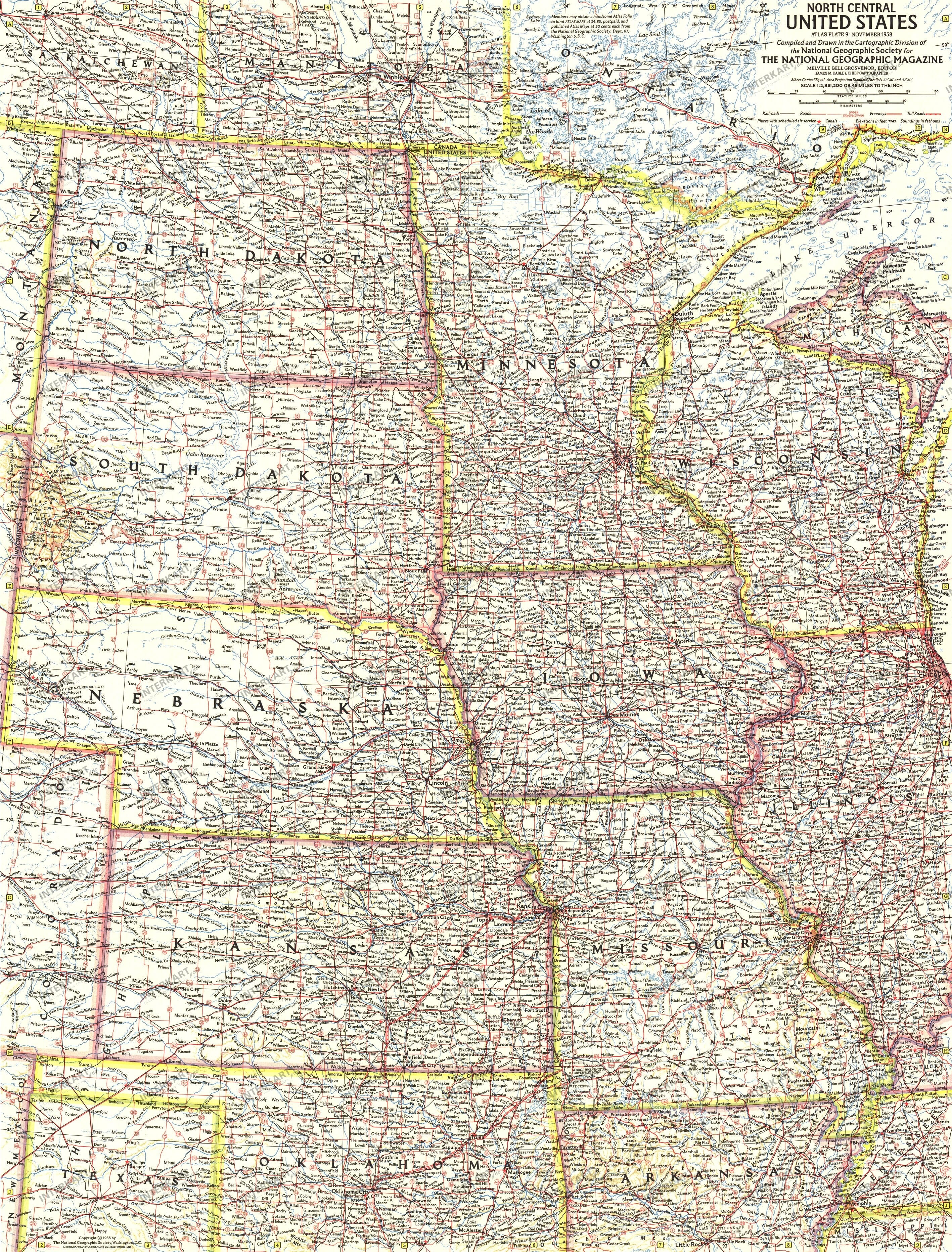 1958 North Central United States Map - National Geographic