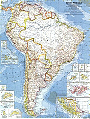 1960 Südamerika Karte 48 x 63cm