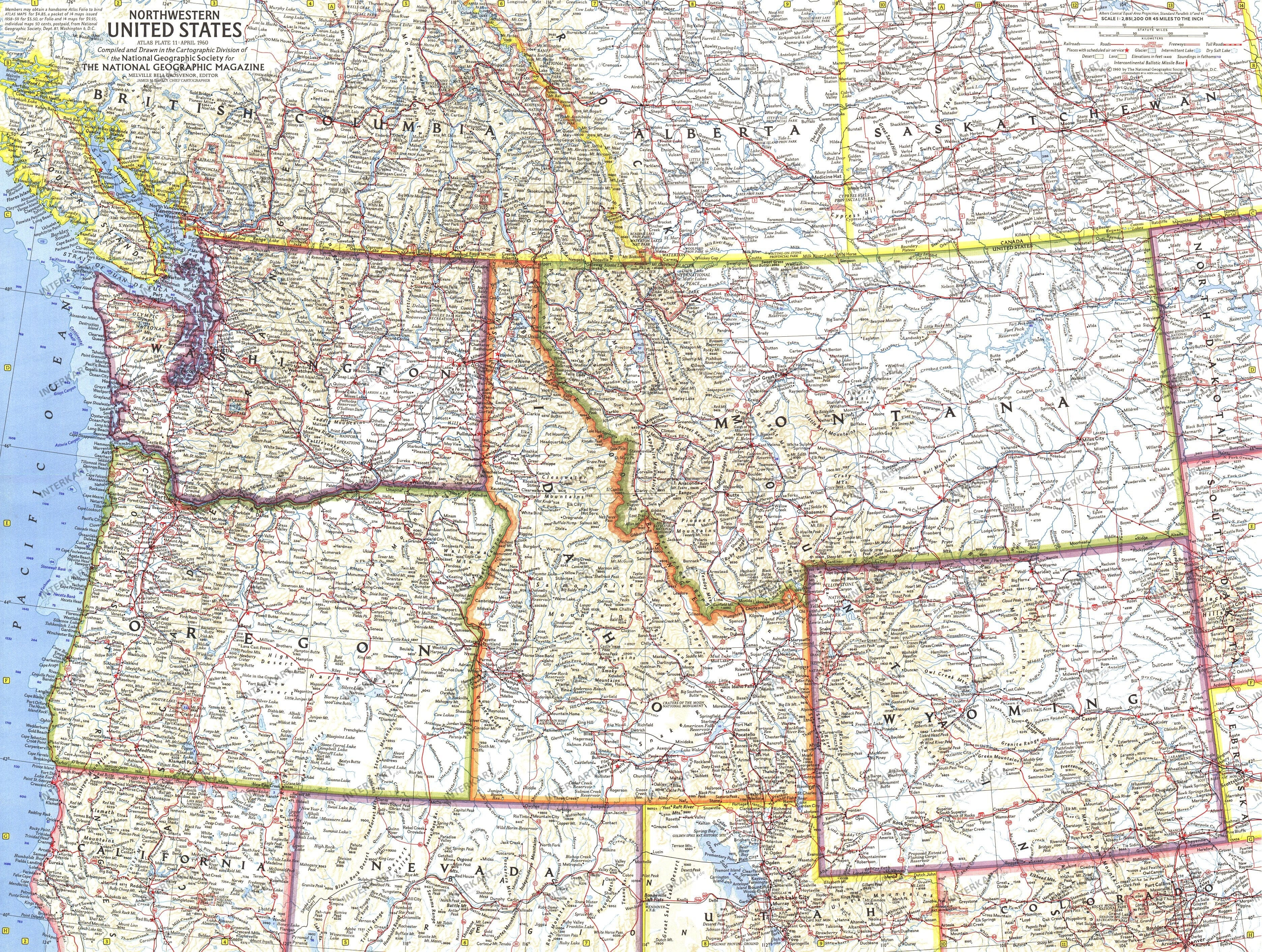 1960 Northwestern United States Map from National Geographic