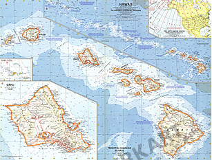 1960 Hawaii Map 63 x 48cm