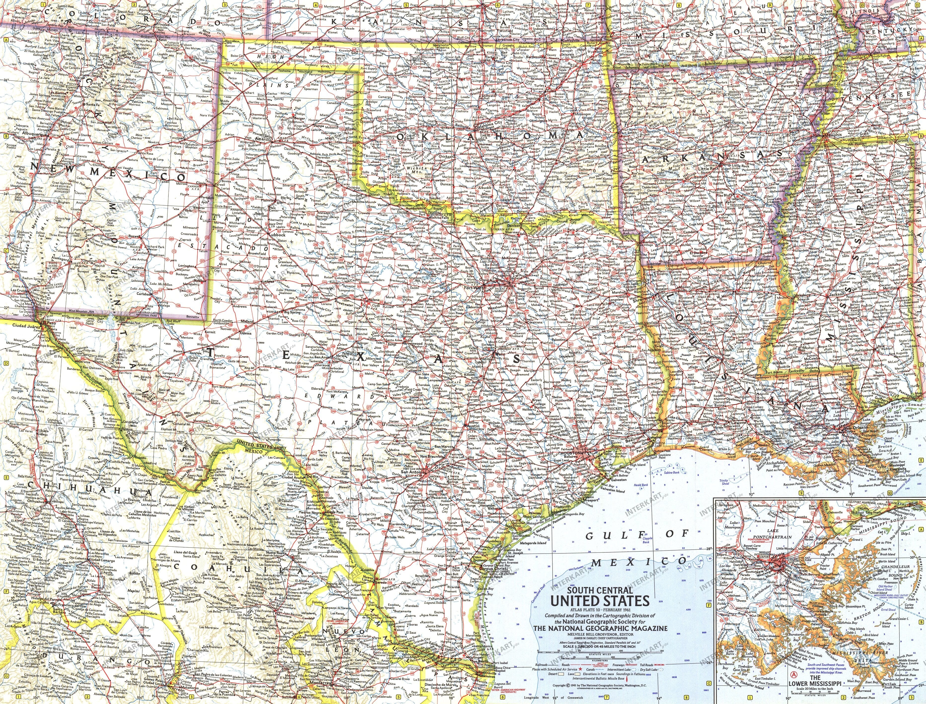 1961 South Central United States Map from National Geographic