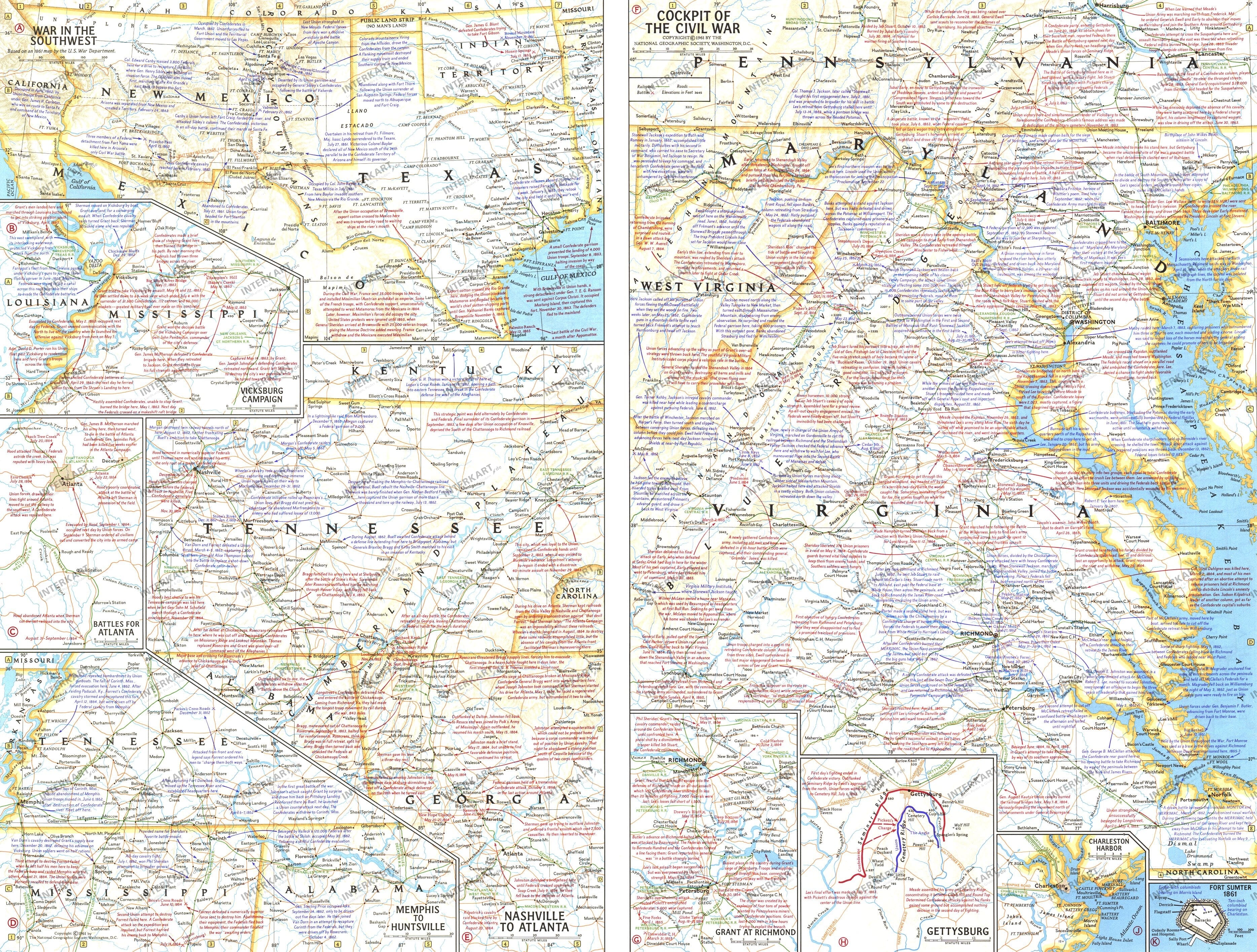 1961 Battlefields Of The Civil War Map Side 2 from National Geographic