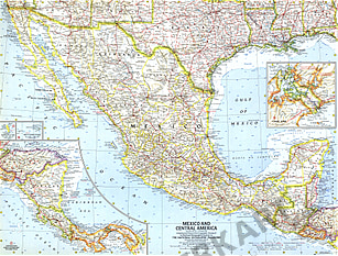 1961 Mexiko und Mittelamerika Karte 63 x 48cm