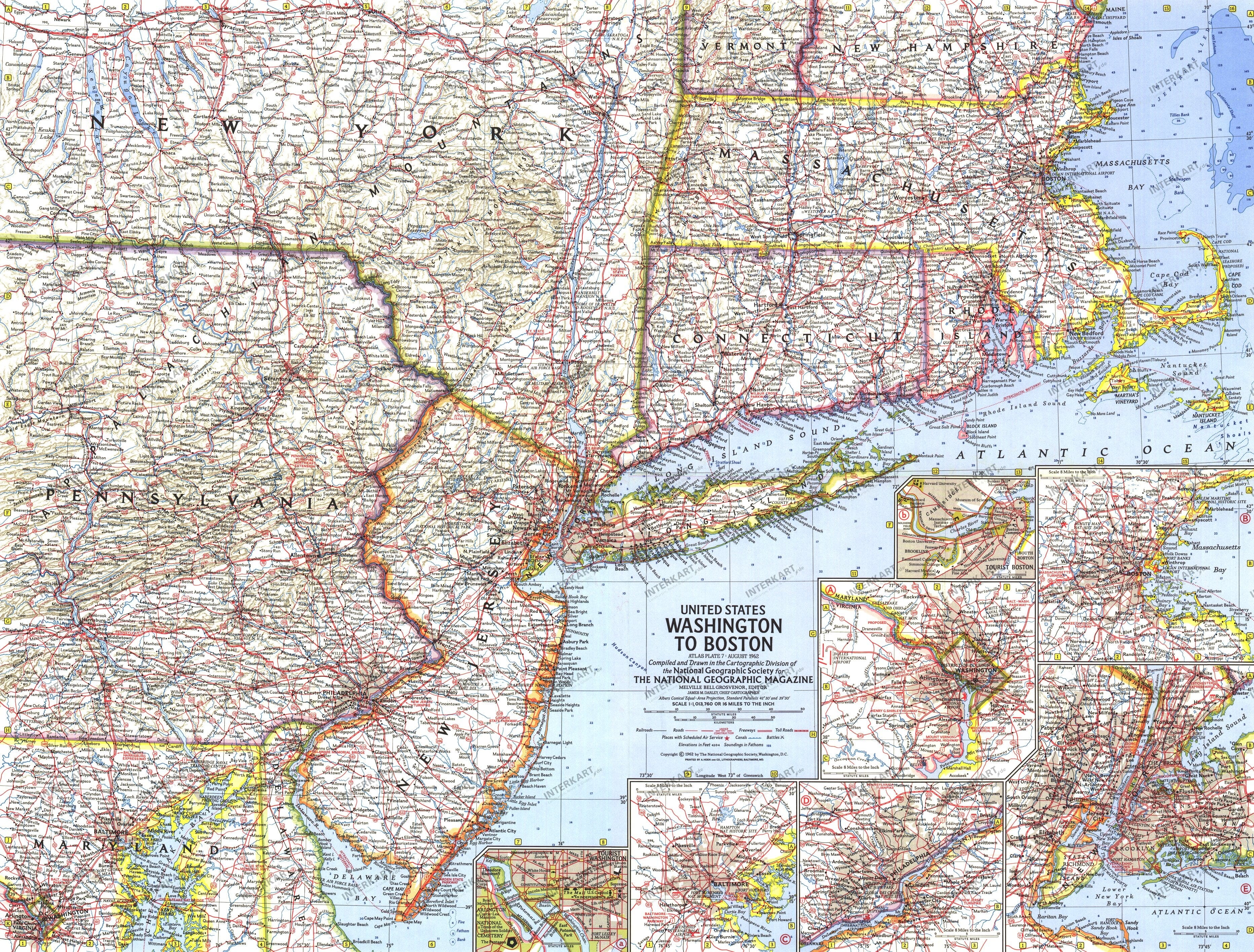 1962 United States Washington To Boston Map from National Geographic