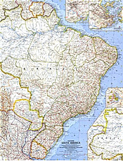 1962 Eastern South America Map National Geographic