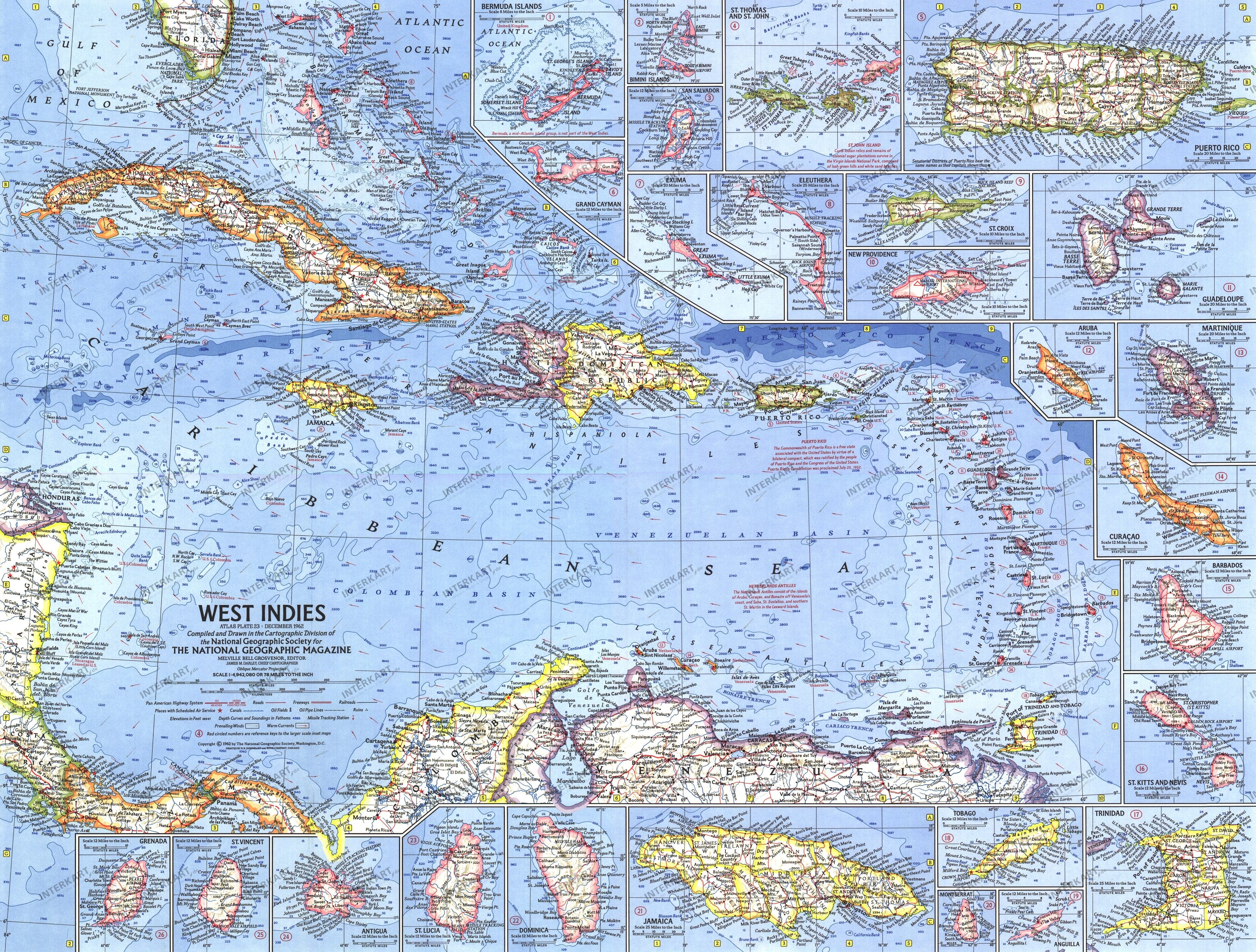 1962 West Indies Map 63 x 48cm