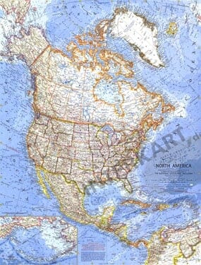 1964 North America Map 91 x 65cm