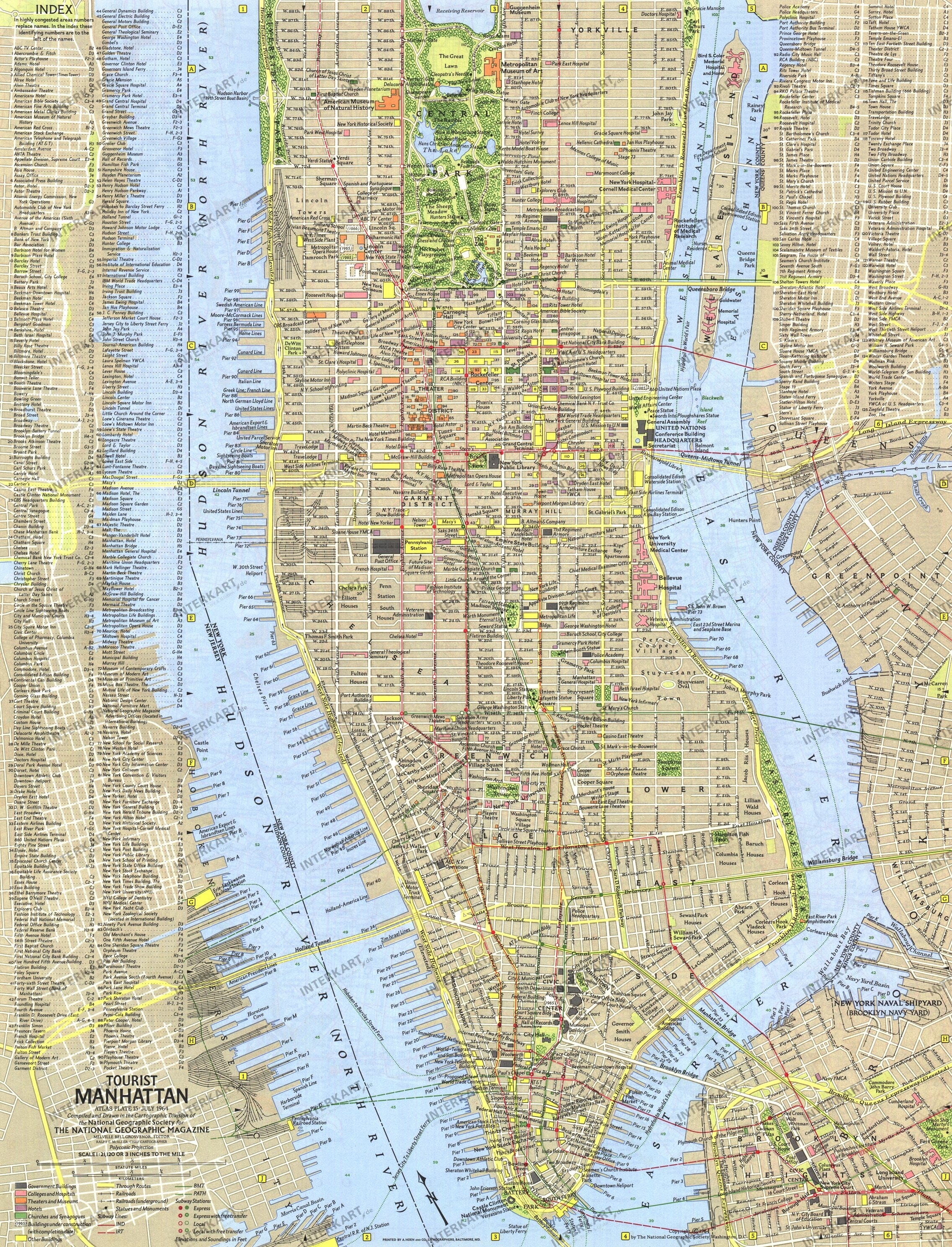 1964 Tourist Manhattan Map - National Geographic
