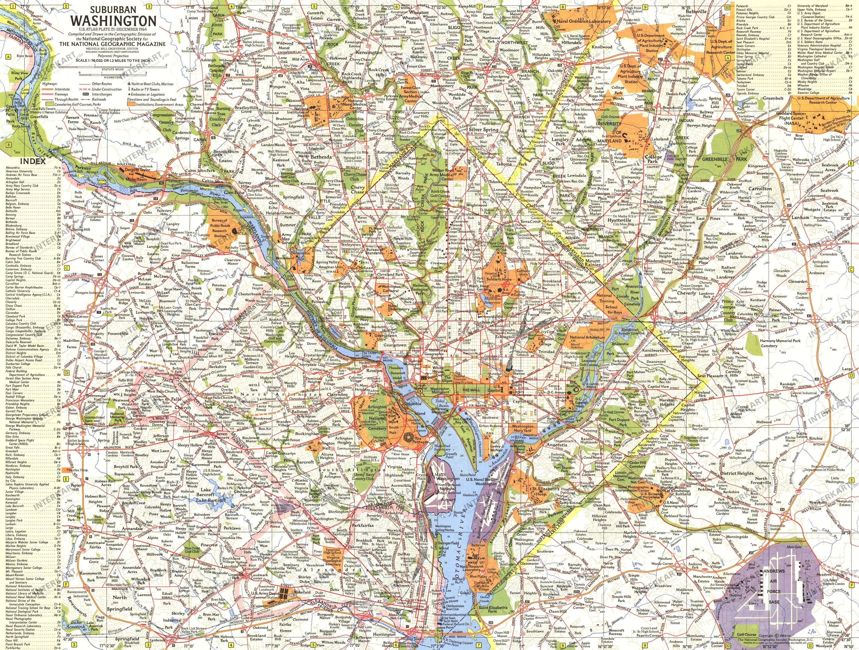 1964 Suburban Washington Map from National Geographic