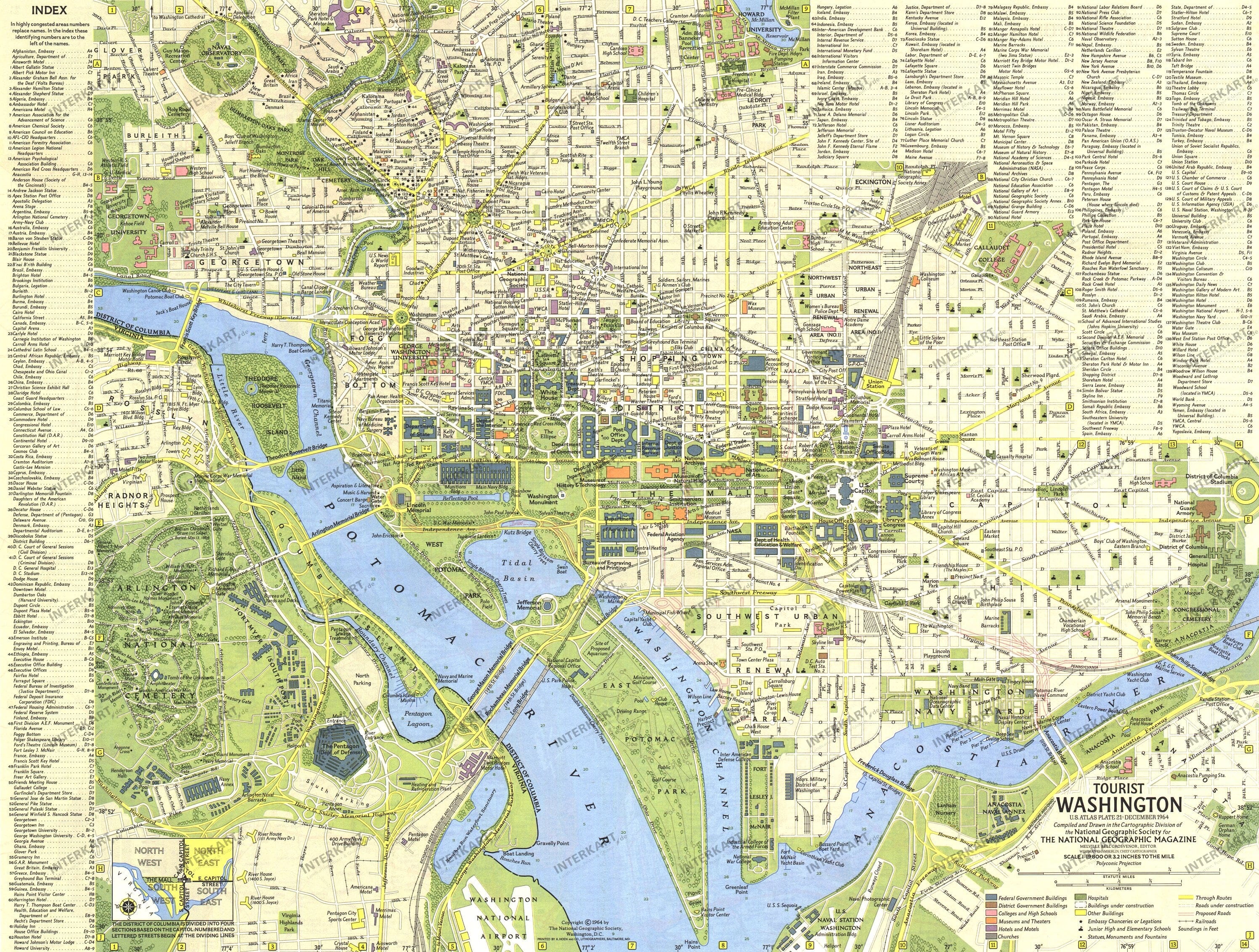 1964 Tourist Washington Map from National Geographic