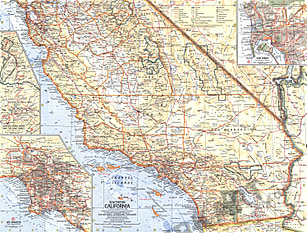 1966 Südkalifornien Karte 51 x 37cm