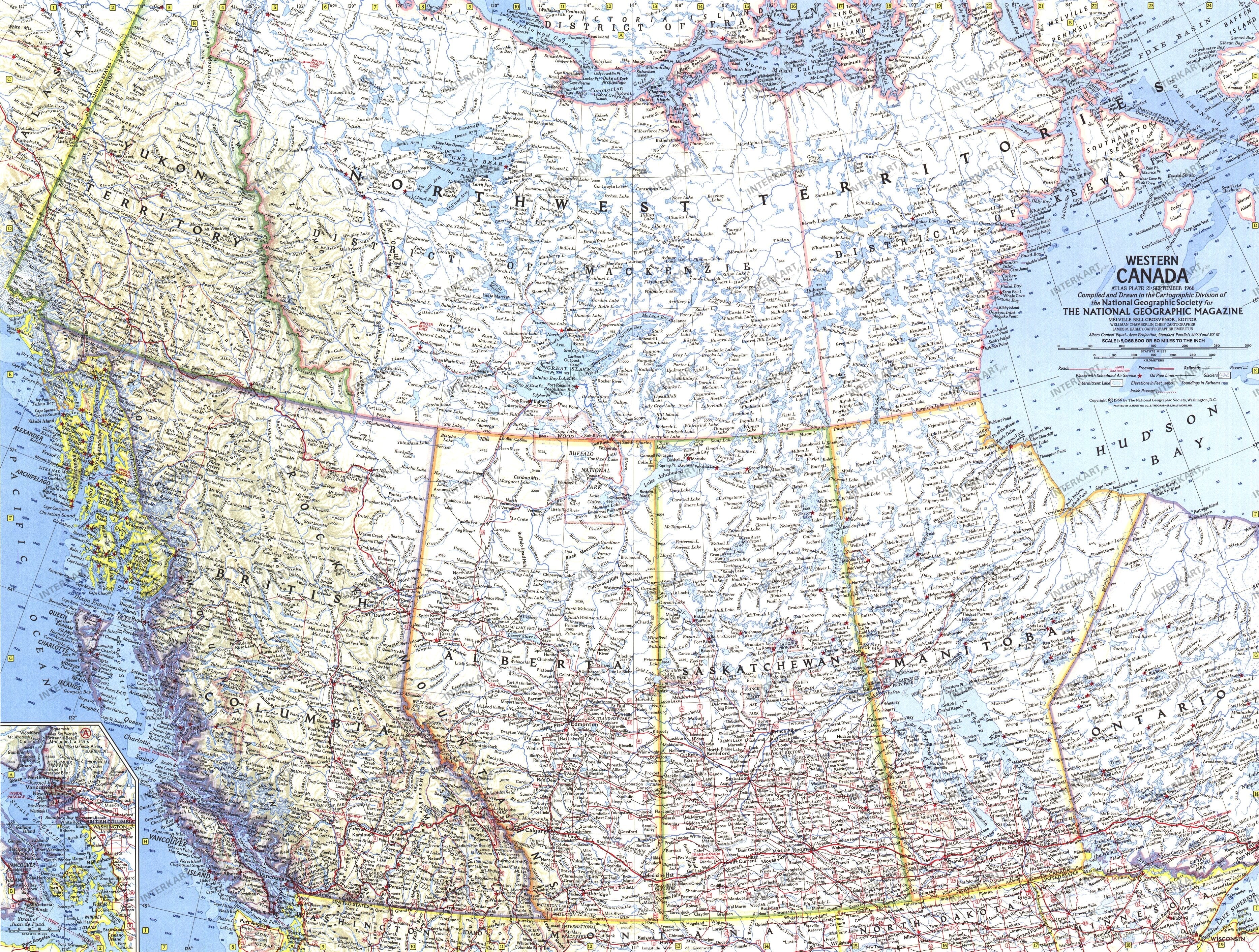 1966 Western Canada Map 63 x 48cm