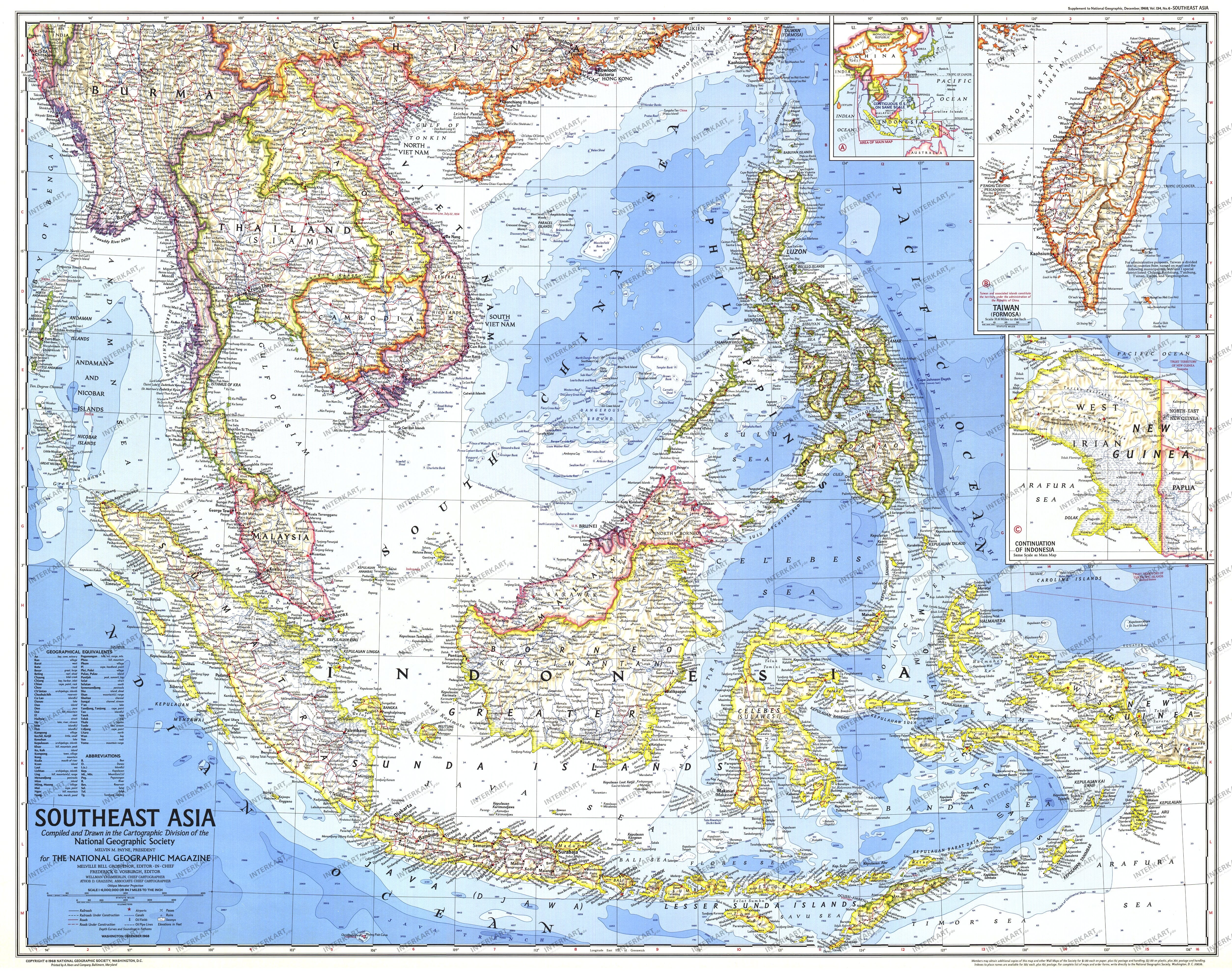 1968 Southeast Asia Map 85 x 67cm
