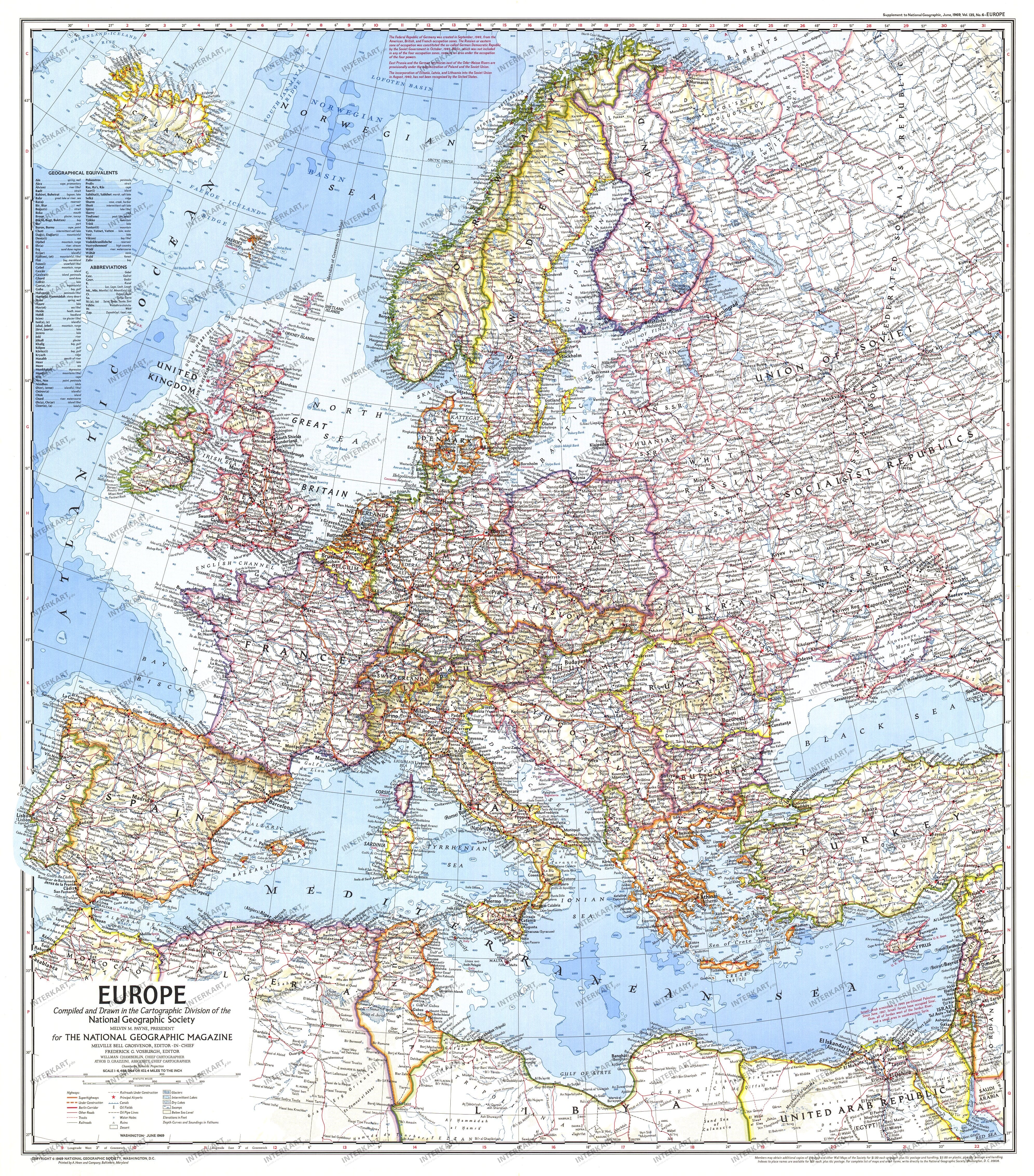 1969 Europe Map 67 x 76cm