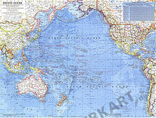 1969 Pazifischer Ozean Karte 63 x 48cm