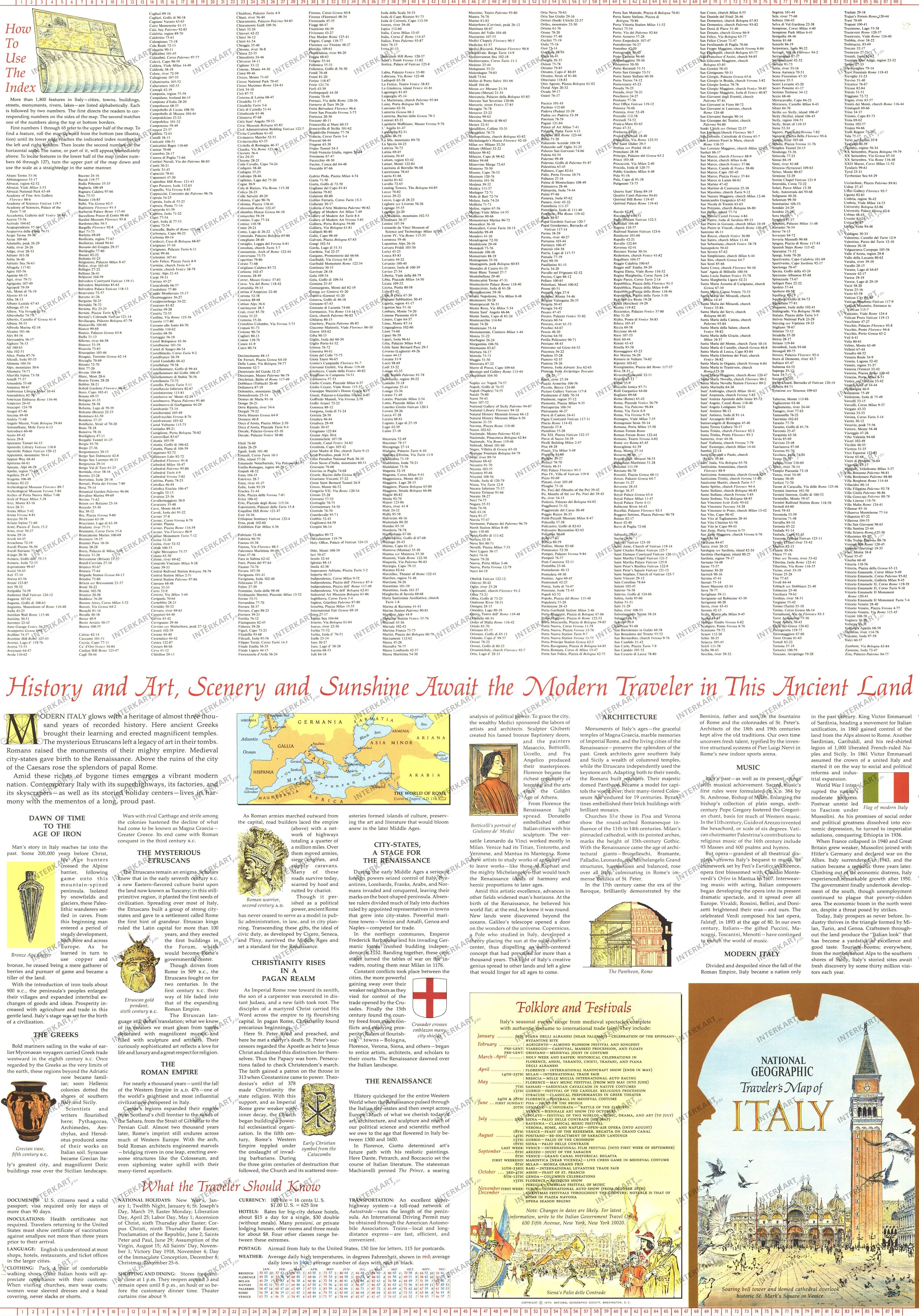 1970 Travelers Map Of Italy Side 2 58 x 82cm