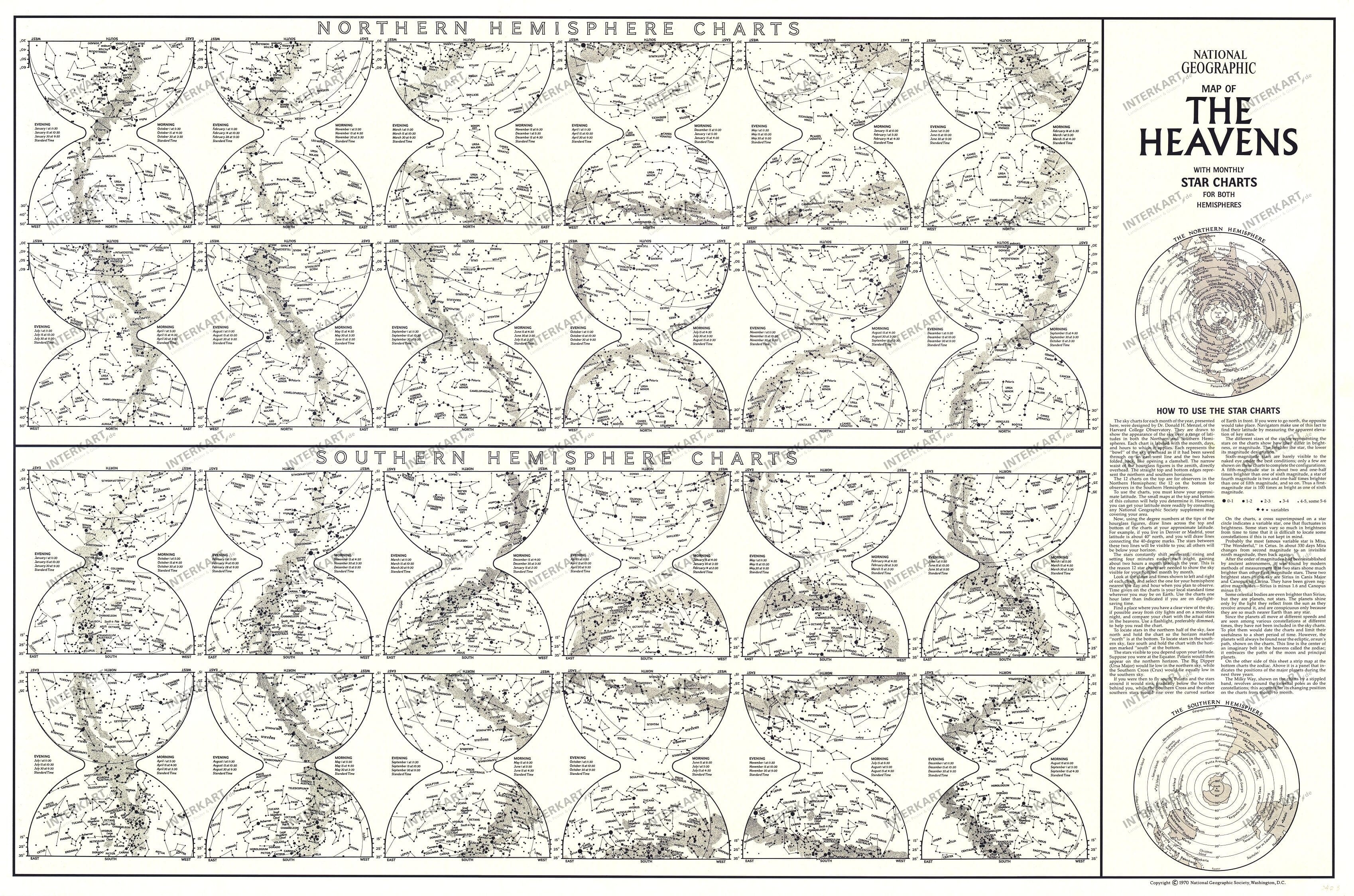 1970 Heavens Map with Star Chart 86 x 58cm