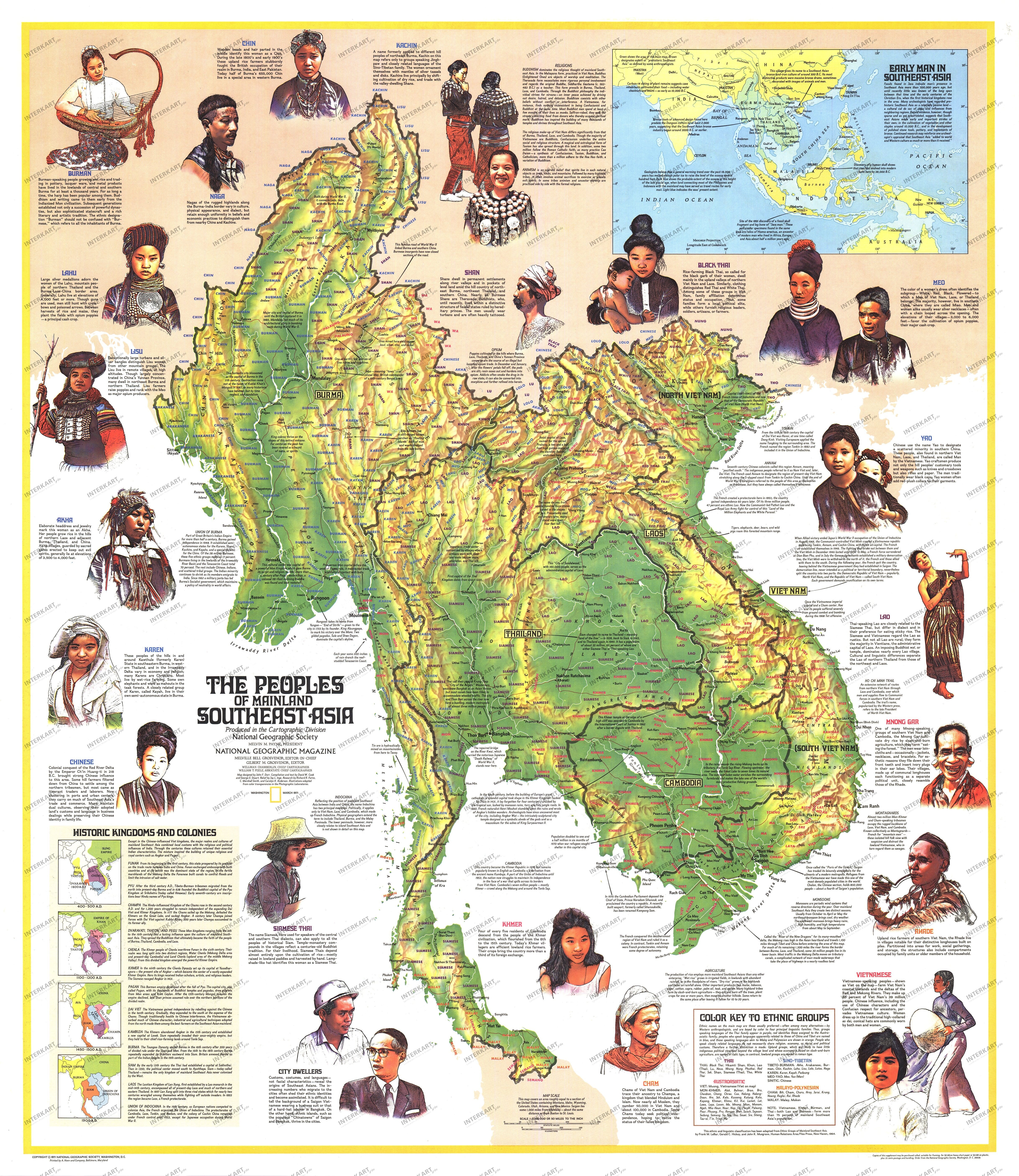 1971 Peoples Of Mainland Southeast Asia Map 86 x 95cm