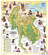 1971 Die Völker des südostasiatischen Festlands Karte 83 x 95cm