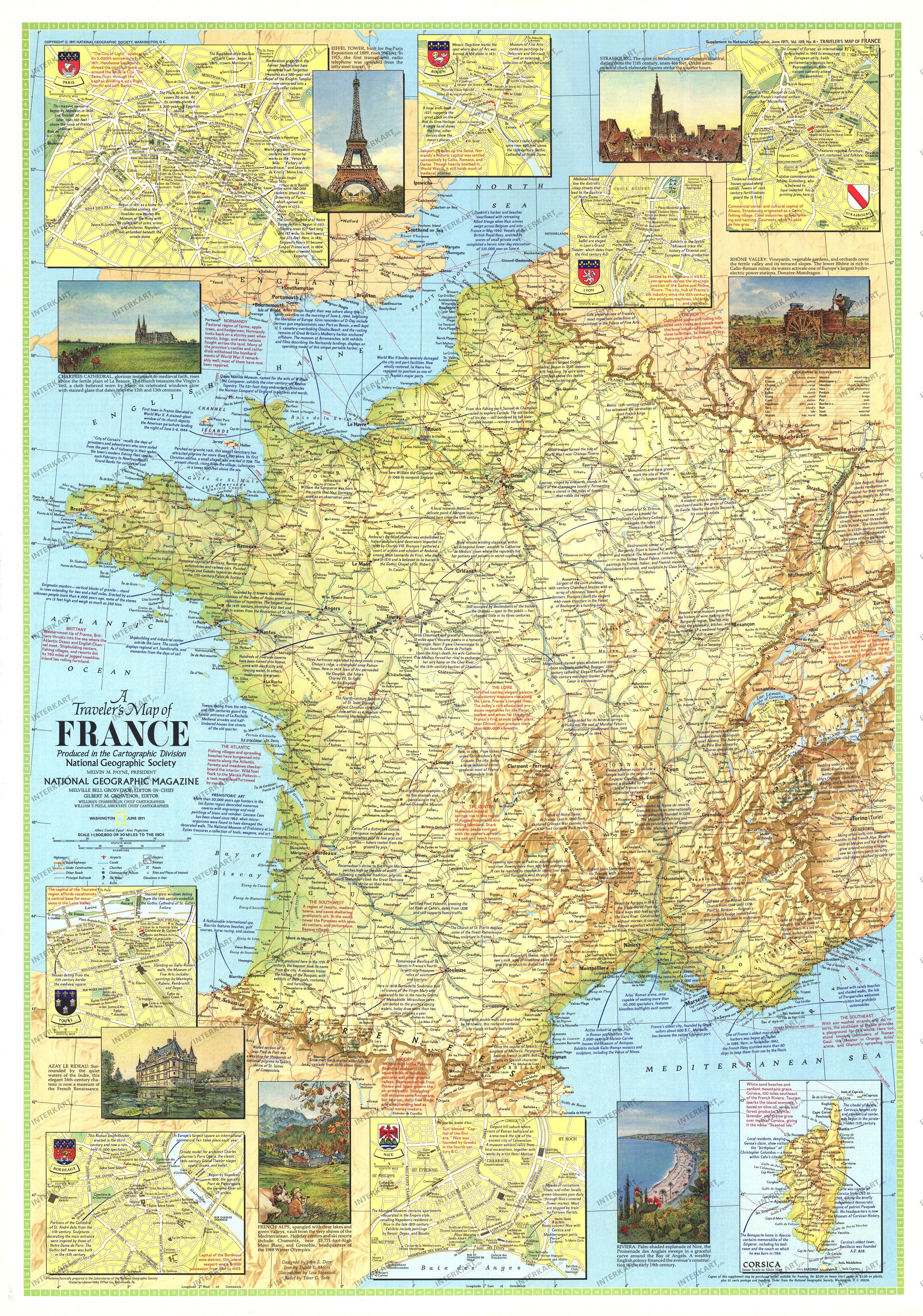 1971 Travelers Map of France Side 1 58 x 82cm