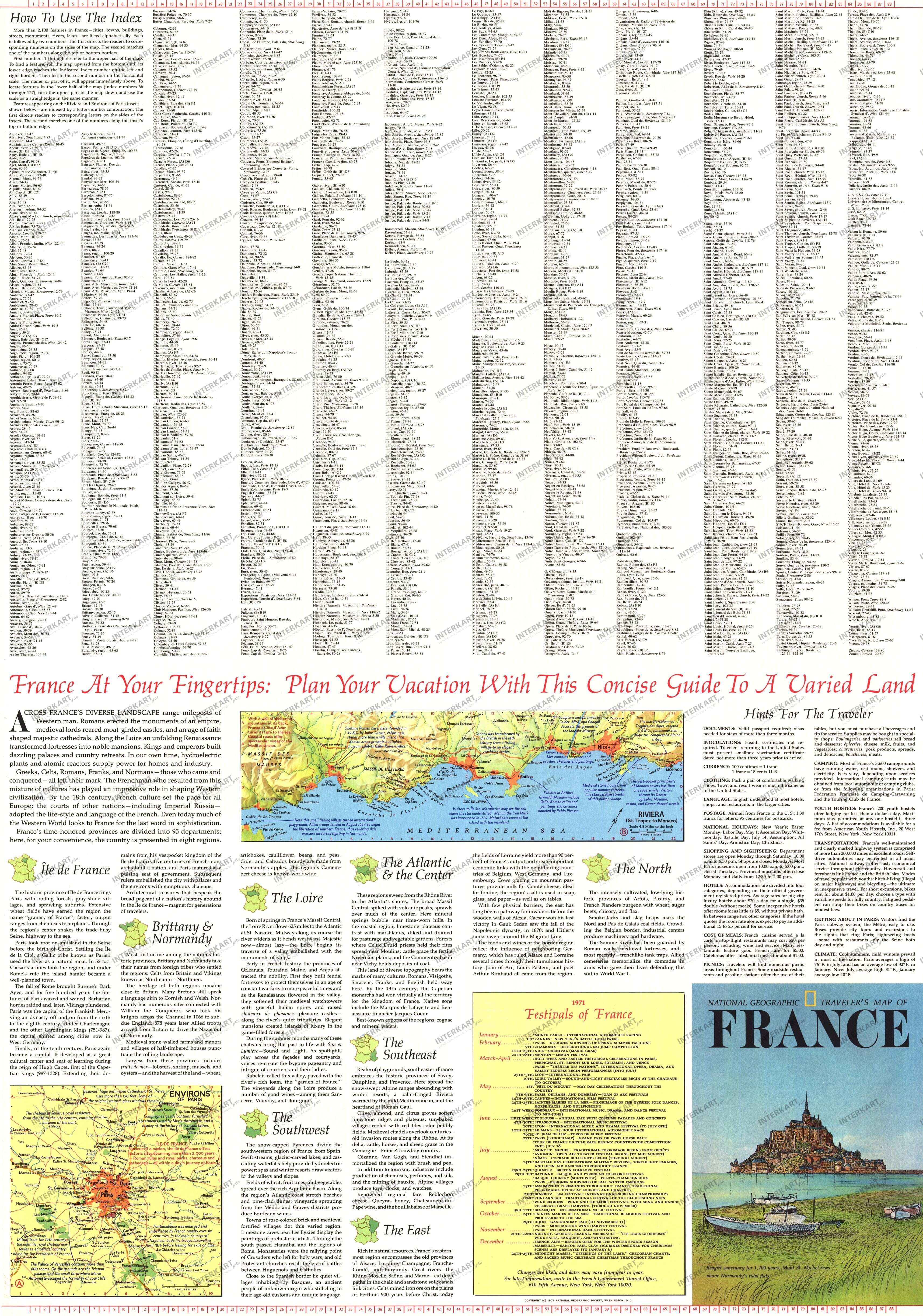 1971 Travelers Map Of France Side 2 58 x 82cm