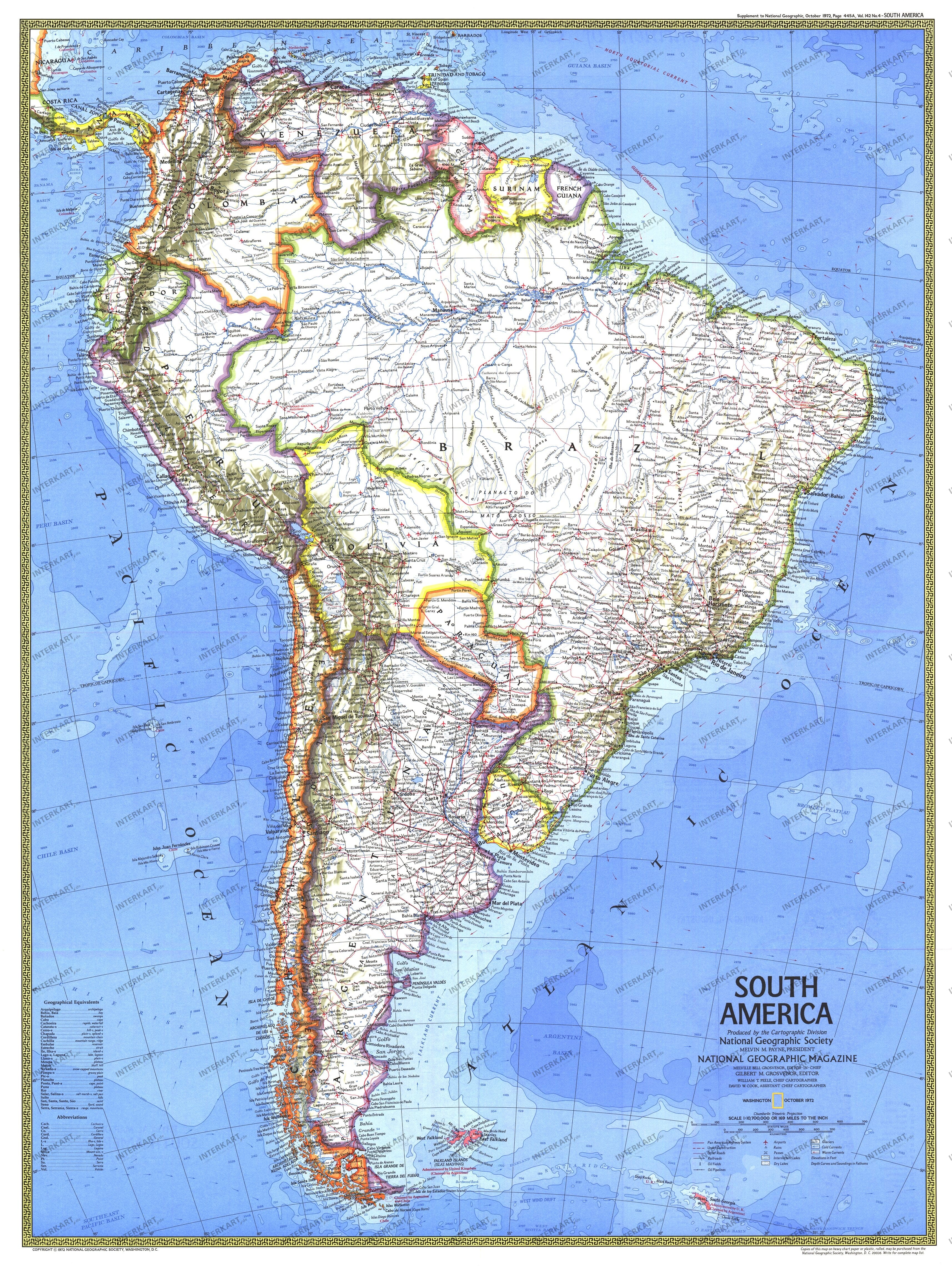 1972 South America Map 58 x 76cm