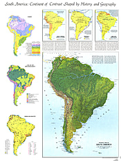1972 Südamerika Karte physikalisch 58 x 76cm