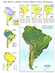 1972 Südamerika Karte physikalisch 58 x 76cm