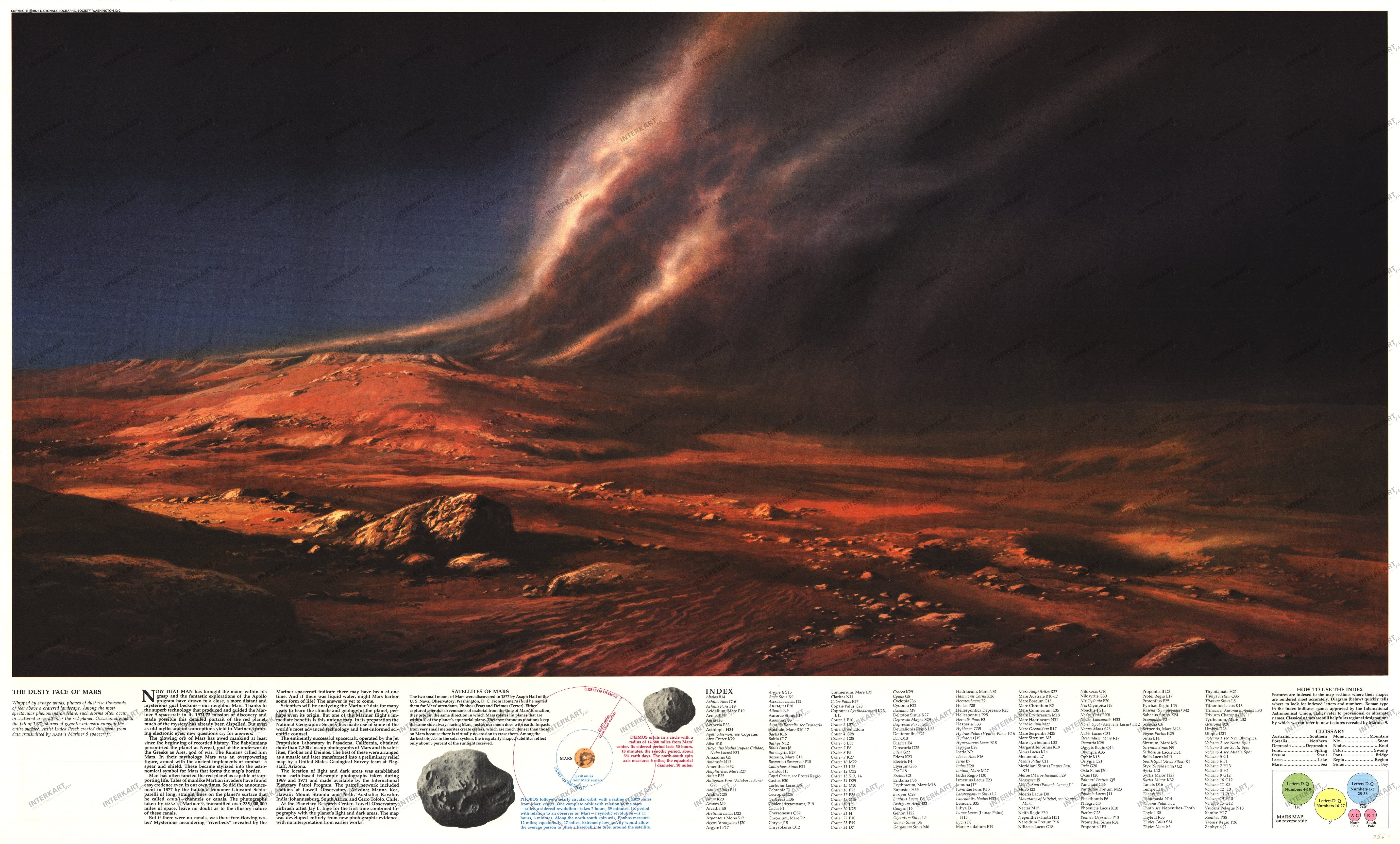 1973 Dusty Face Of Mars Map 96 x 58cm