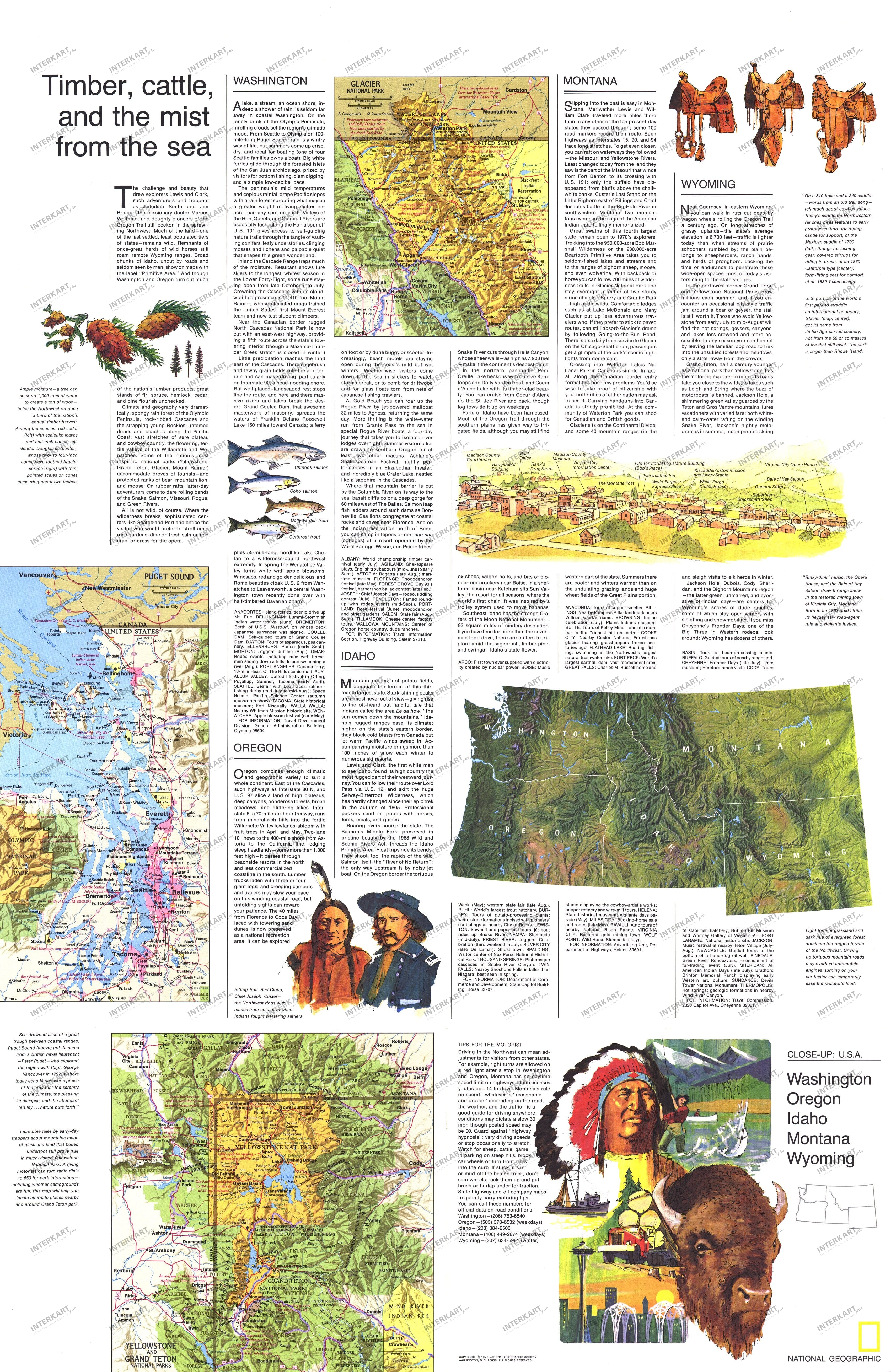 1973 Northwest Map -Timber, Cattle And The Mist From Sea from National Geographic