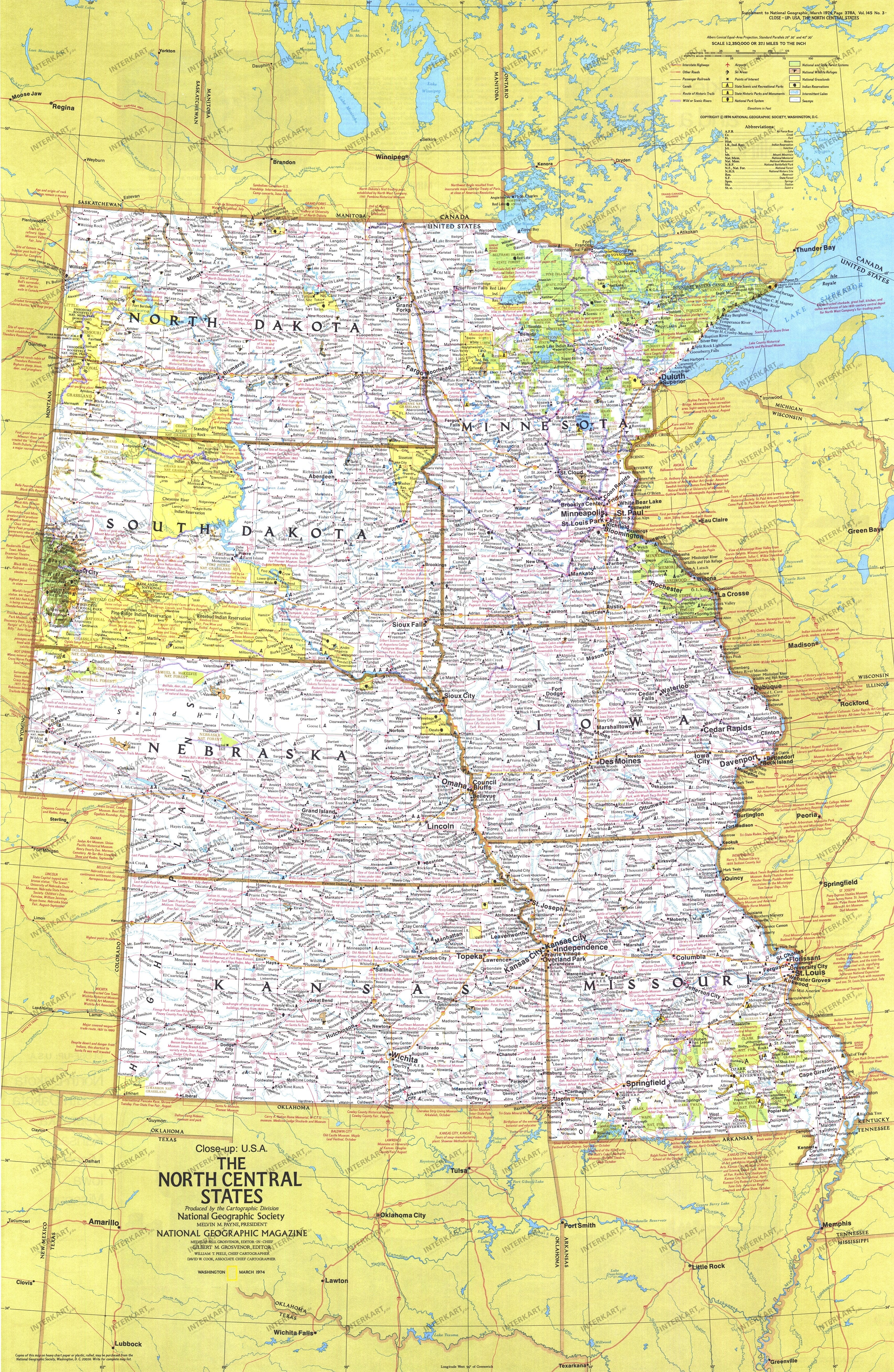 1974 North Central States Map 58 x 89cm